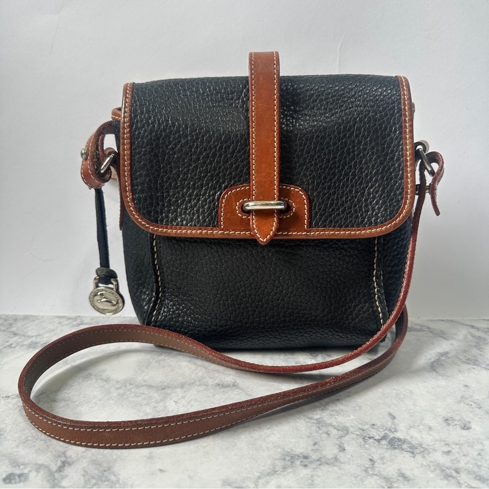 Dooney & Bourke Black with Brown Trim Pebbled Leather Crossbody Bag